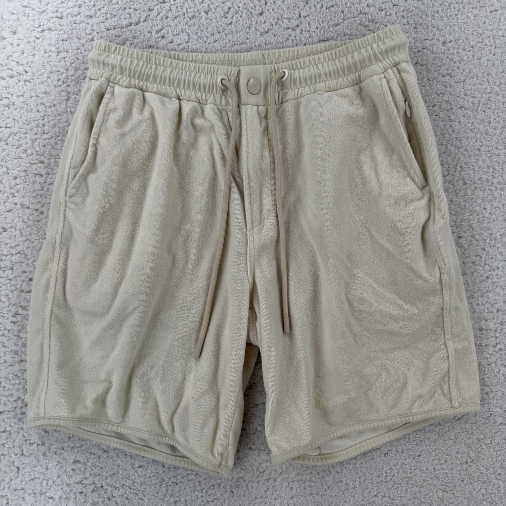 Tenore Sweat Shorts Mens Medium Beige Terry Knit Drawstring 8 Inseam Casual